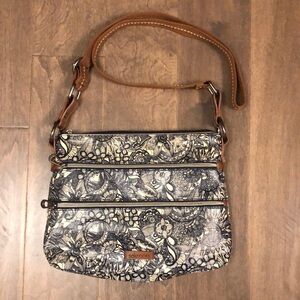 Sakroots crossbody shoulder bag adjustable strap like new navy white brown